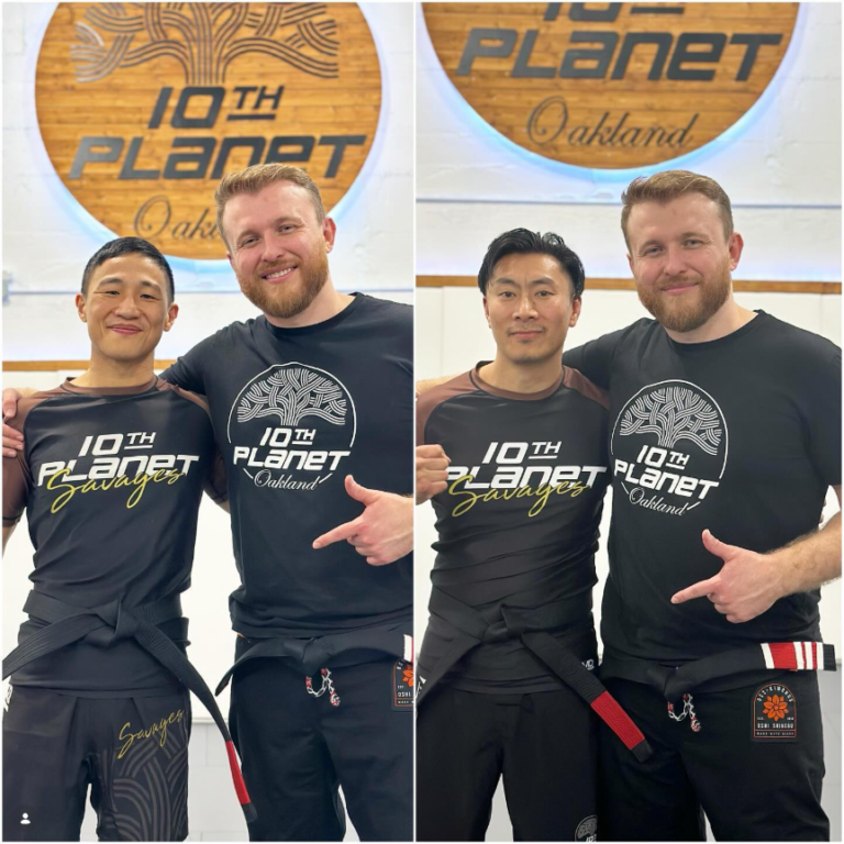 Stephen Choi and Alan Chang after receiving their black belts from Michael Hillebrand at 10th Planet Oakland