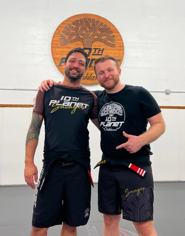Kevin Gibbs with Michael Hillebrand after receiving his black belt at 10th Planet Oakland