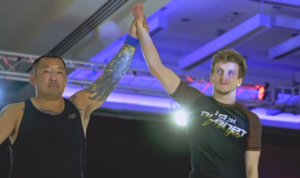 10th Planet Oakland coach Corbin Bilund after winning by leg lock at Fight to Win San Francisco