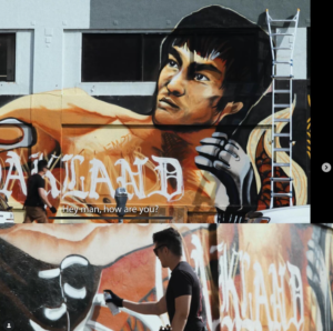 Bruce Lee mural by Oakland Chinatown artist Luke Dragon at 10th Planet Oakland