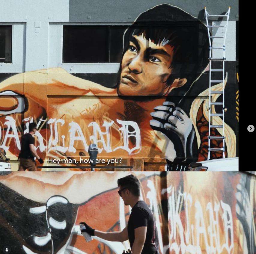 Bruce Lee mural by Oakland Chinatown artist Luke Dragon at 10th Planet Oakland