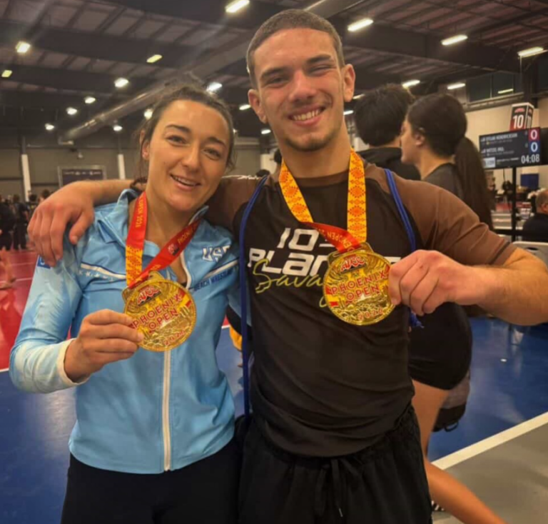 Bre Stikk and Jonny Mezheritskiy with gold medals at the 2026 ADCC Phoenix Open